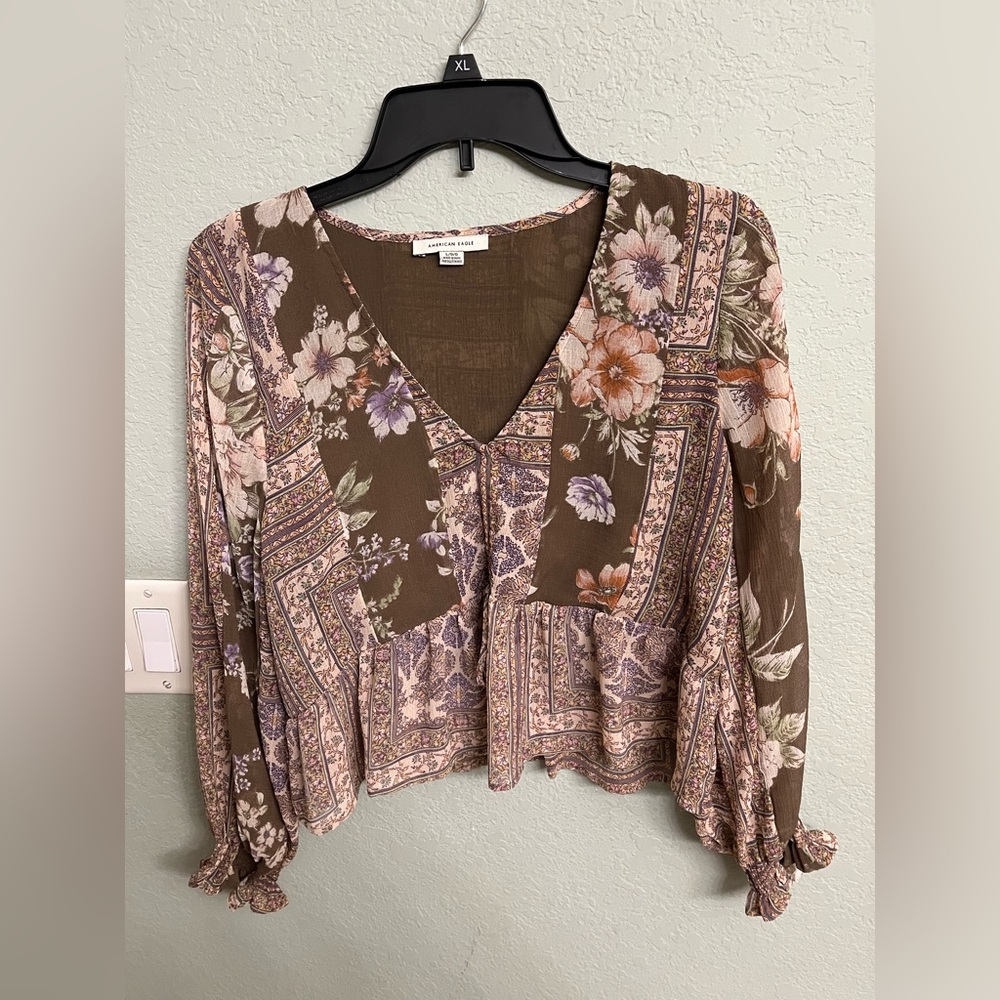 American Eagle Outfitters Floral Blouse - Brown and Purple